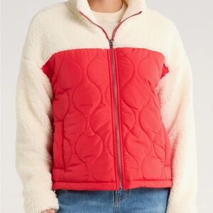 Thread & Supply Cherry Red and Cream Teddy Jacket - XS (NWT)